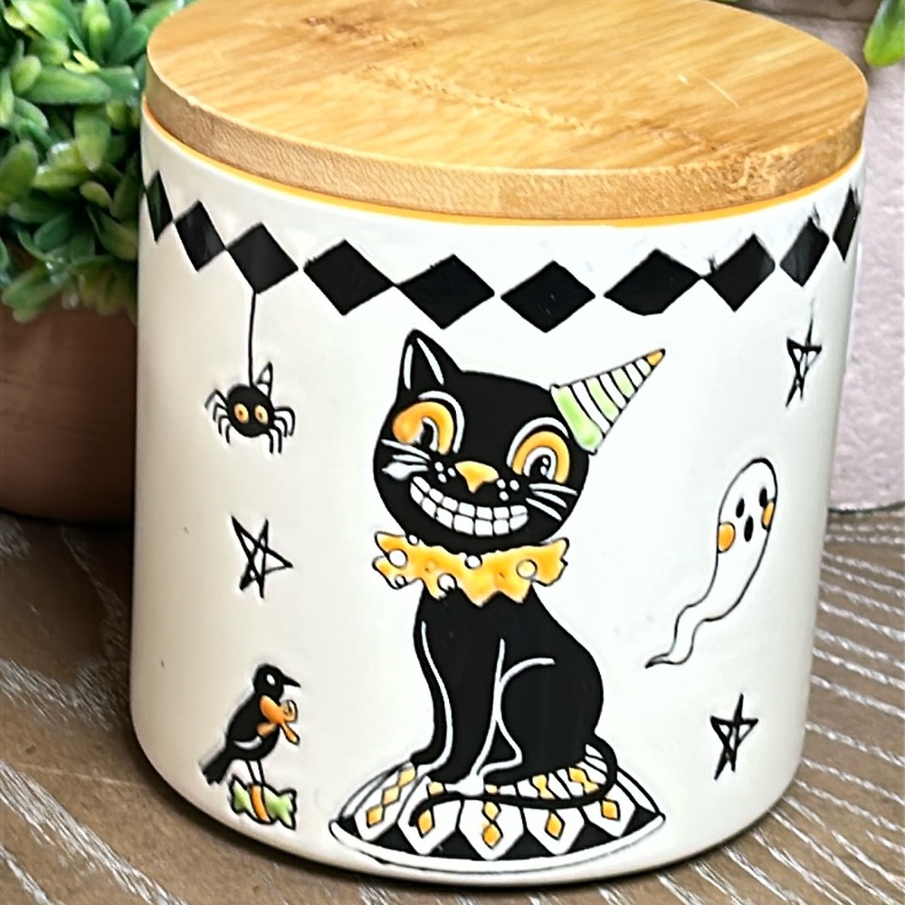 NEW! Halloween Vintage Inspired Retro Black Witch Cat Carnival Ghost Canister